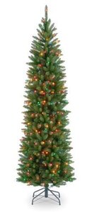 EF-30075 7.5 Kingswood Pencil Pine Christmas Tree - 1,075 Green Tips - 350 Multi Colored Lights 2...