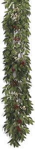 P-85560 9 feet Smilax/Berry Garland - Green Leaves - 10 Red Berry Clusters - 12 White Berry Clusters - 13 inches Width