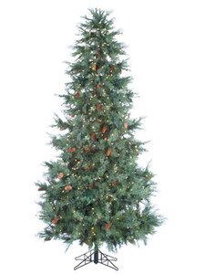 EF-Y7D790-GR 9'Hx60"D Cedar Tree x2476 w/Large Cones & 1100 Clear Lights & Switch on Metal Stand