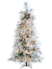 EF-Y7E670-WH 7'Hx50"D Drooping Snowy Pine Tree x663 w/500 Clear Lights & Switch on Metal Stand Wh...