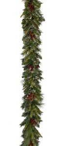 EF-X140 6 feet Long 1 inches to 1.25 inches Natural Cones, .50 inches Berries, 5.50 inches to 8.50 inches PVC Poly Pine. Color: Green with Natural Cones & Red Berries