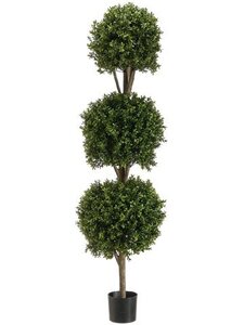 EF-275  5 feet Triple Ball 12 inches 14 inches 16 inches -Shaped Boxwood Topiary in Plastic Pot Two Tone Green Indoor/Outdoor