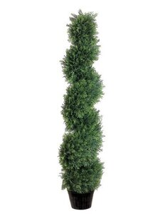 EF-814  4 feet Spiral Cedar Topiary in Plastic Pot Green Indoor/Outdoor (Price is for a 2pc set)