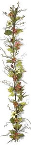 P-81760 6 feet Clematis and Hydrangea Garland with Ferns and Leaves - Green/Red/Orange - 10 inches Width