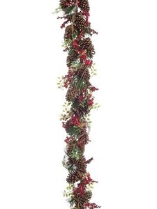 EF-468  	XDX468 	6 feet Pine Cone/Berry/Pine Garland Natural Red  (Sold in a 2 pc set)