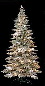 C-120128  7.5 feet Medium Flocked Vale Pine Tree 500 Warm White LED 5mm Lights 48 Frosted G40 Lights 54 inches Wide