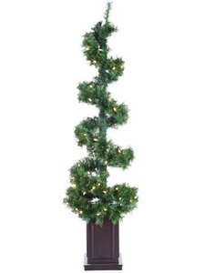 EF-9015	5 feet Helix Spiral Tree x260 w/100 Clear Lights in Wood Box Green