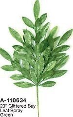 23 inches Plastic Glittered Bay Leaf Spray - Green