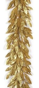 6 feet Plastic Glittered Bay Leaf Garland - Gold - 8 inches Width