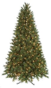 7.5 feet Tall and 10 feet Tall Valley Pine Christmas Tree with clear lights and wire stand