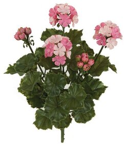 A-144101 Polyblend (Plastic) UV Rated Outdoor Material 16 inches Geranium Bush - 3 Flowers - 2 Buds - Tutone Pink -12 inches Width - Bare Stem