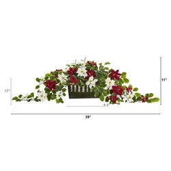 39" Poinsettia and Variegated Holly Artificial Plant in Decorative Planter (Real Touch)