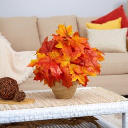 16" Autumn Maple Leaf Artificial Plant in Decorative Planter