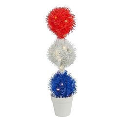 18" Red, White and Blue "Americana" Artificial Topiary Plant with 35 Warm LED Lights
