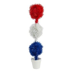 2' Red, White and Blue "Americana" Artificial Topiary Plant with 35 Warm LED Lights