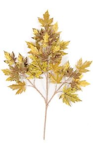 28 Inch Rock Maple Branch - 32 Leaves - Mustard Green - FIRE RETARDANT