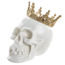 8.75" Skull With Crown  Beige Gold