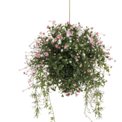 19" Outdoor UV Protected Mini Flower Hanging Boxwood Basket Pink White