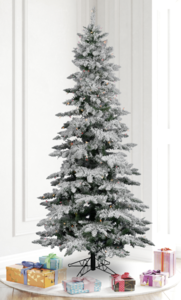 7.5' Flocked Utica Fir Slim Artificial Christmas Tree, 550 6-color Dura-Lit lights