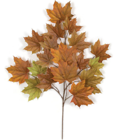 33 inches Sugar Maple Branch - 18 Leaves - Rust/Green - FIRE RETARDANT