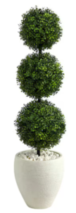 3.5’ Boxwood Triple Ball Topiary In White Planter Shown (Indoor/Outdoor)