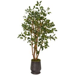 4.5' Ficus Artificial Tree in Ribbed Metal Planter