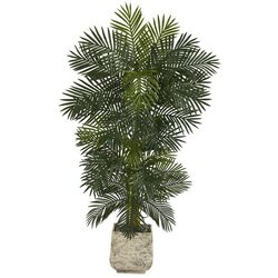 6.5' Golden Cane Artificial Palm Tree in White Planter