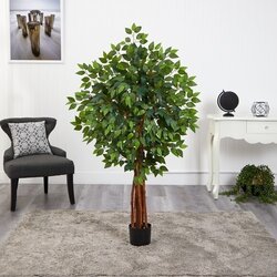 4.5' Super Deluxe Ficus Artificial Tree with Natural Trunk