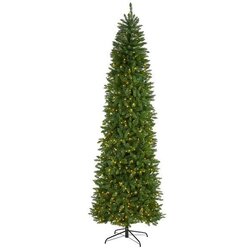 9' Slim Green Mountain Pine Artificial Christmas Tree with 600 Clear LED Lights