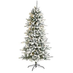 6.5’ Flocked Livingston Fir Artificial Christmas Tree With Pine Cones And 300 Clear Warm LED Ligh...
