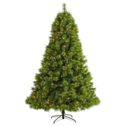 8’ Green Scotch Pine Artificial Christmas Tree With 600 Clear LED Lights