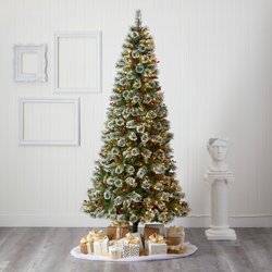 8' Frosted Swiss Pine Artificial Christmas Tree with 550 Clear LED Lights and Berries