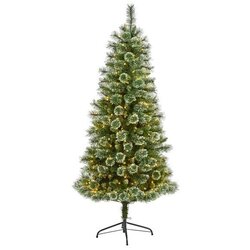 6' Wisconsin Slim Snow Tip Pine Artificial Christmas Tree with 300 Clear LED Lights
