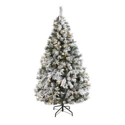6' Flocked White River Mountain Pine Artificial Christmas Tree with Pinecones and 250 Clear LED L...
