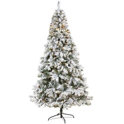 8' Flocked White River Mountain Pine Artificial Christmas Tree with Pinecones and 500 Clear LED L...