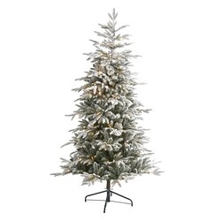 6.5' Flocked Manchester Spruce Artificial Christmas Tree with 300 Lights and 781 Bendable Branche...