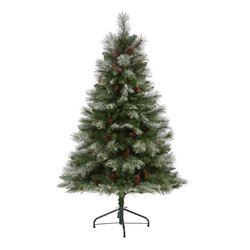 5' Snowed French Alps Mountain Pine Artificial Christmas Tree with 387 Bendable Branches and Pine Cones