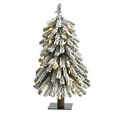 2’ Flocked Grand Alpine Artificial Christmas Tree With 35 Clear Lights And 111 Bendable Branches ...