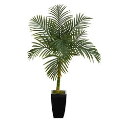 4.5’ Golden Cane Artificial Palm Tree In Black Metal Planter
