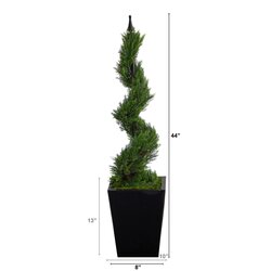 44” Cypress Spiral Topiary Artificial Tree In Black Metal Planter