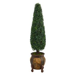 59” Boxwood Topiary Artificial Tree In Decorative Planter UV Resistant (Indoor/Outdoor)