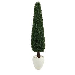 63” Boxwood Topiary Artificial Tree In White Planter UV Resistant (Indoor/Outdoor)