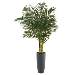 58" Golden Cane Artificial Palm Tree in Gray Planter