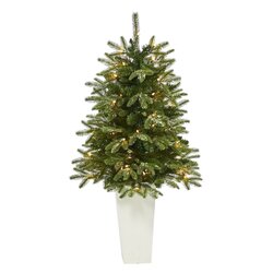 44" Snowed Grand Teton Fir Artificial Christmas Tree with 50 Clear Lights and 111 Bendable Branches in Red Planter