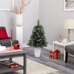 3.5’ Snowed Table Top French Alps Mountain Pine Artificial Christmas Tree With 135 Bendable Branc...