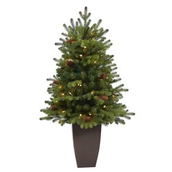 3.5' Yukon Mountain Fir Artificial Christmas Tree with 50 Clear Lights and Pine Cones in Bronze M...