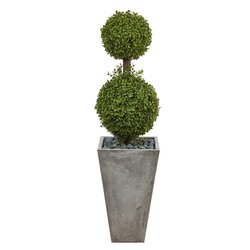 4' Double Boxwood Topiary Artificial Tree in Cement Planter (Indoor/Outdoor)