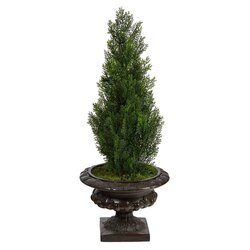 3.5' Mini Cedar Artificial Pine Tree in Iron Colored Urn UV Resistant (Indoor/Outdoor)