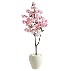 4.5’ Cherry Blossom Artificial Tree In White Planter