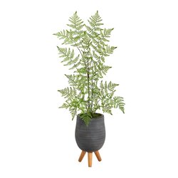 39” Ruffle Fern Artificial Tree In Gray Planter With Stand